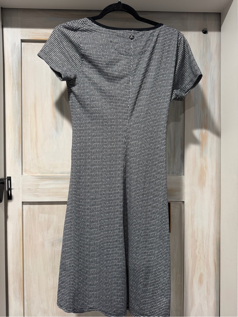 Prana Black and White Wrap V-Neck Short Sleeve Dress - Picture 3 of 6